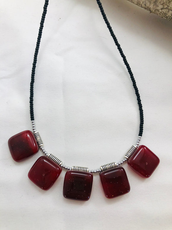 Merlot Collection: Multi-Piece Fused Glass Square Necklace