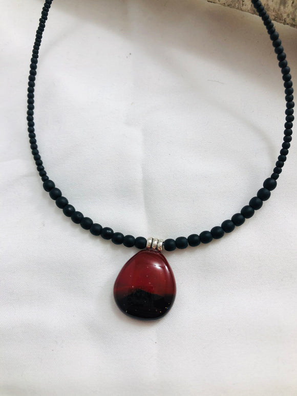Merlot Collection: Fused Glass Small Pendant Necklace