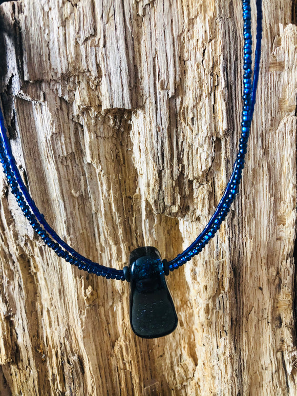 Navy Nights Collection: Fused Glass Small Drop Pendant Necklace