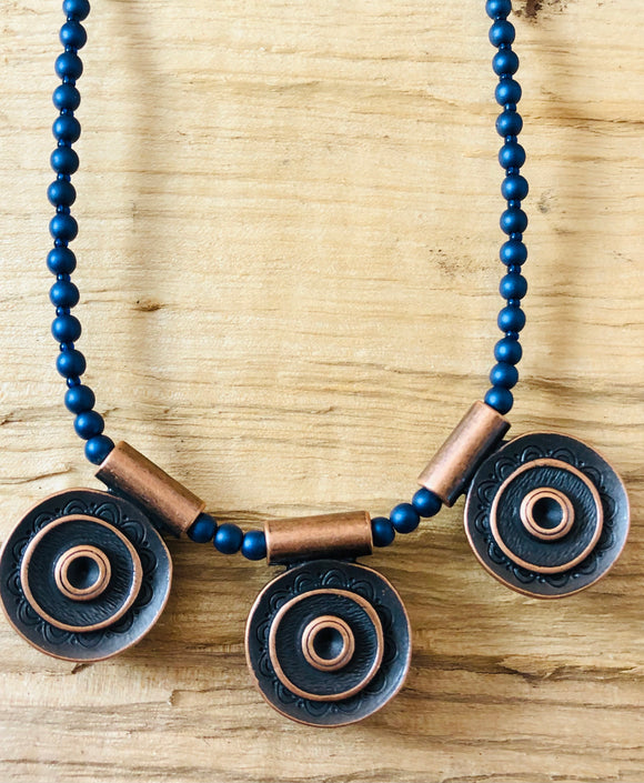 Navy Nights Collection: Fused Glass Multi-Piece Round Reversible Necklace