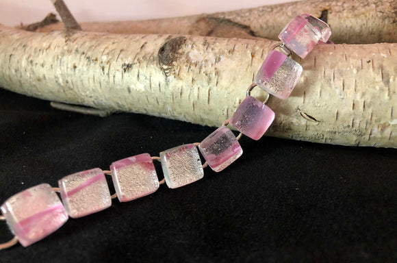 Dichroic Collection: Pink Mirror Square Fused Glass Bracelet