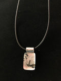 Dichroic Collection: Pink Mirror Fused Glass Square Pendant Necklace