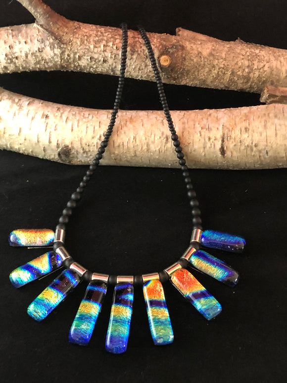Dichroic Collection: Starry Night Multi-Piece Fused Glass Rectangle Necklace
