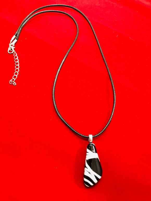 Tuxedo Collection: Fused Glass Small Drop Pendant Necklace