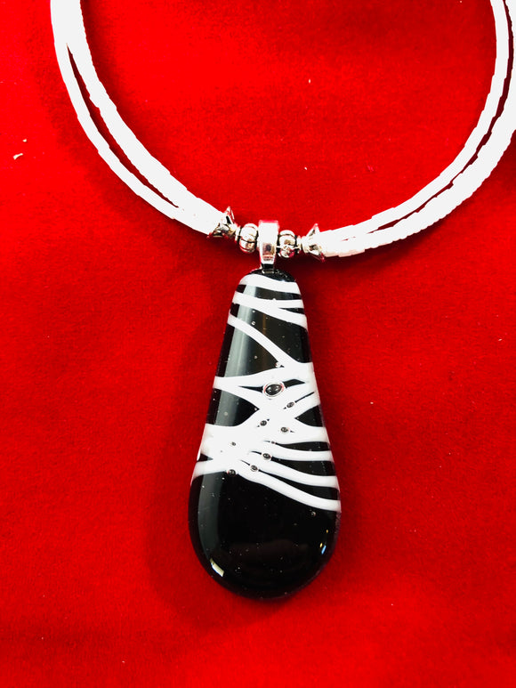Tuxedo Collection: Fused Glass Large Drop Necklace